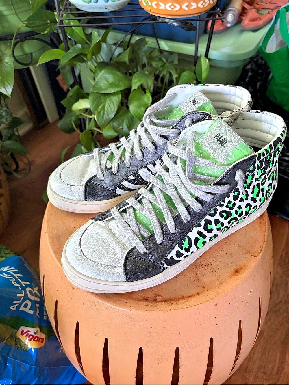 P448 High Top Sneakers White & Green US 11